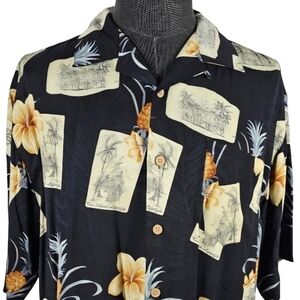 Jamaica Jaxx Men's Black Short Sleeve 100% Silk Hawaiian Beach Casual Size L